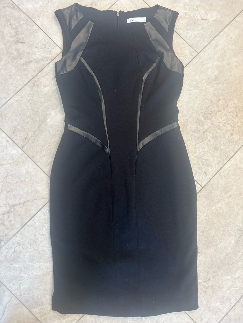 Elegant Black Sheath Dress with Faux-Leather Trim